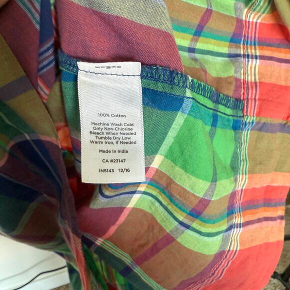 Talbots Womens Madras Shirt Dress 10 Belted Colorful Patchwork Career Teacher - Picture 5 of 7